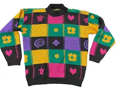 Vintage Color Block Funky Acrylic Sweater *flaw • $20