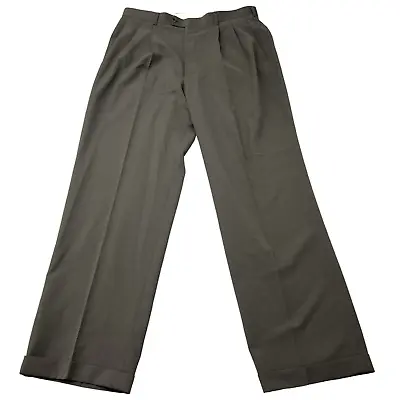 Haggar Pants Mens  34W 31L Grey Relaxed Fit Black Label Pleated Cuffed • $18.88