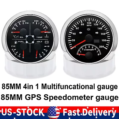 2 Gauge Set 85mm GPS Speedometer 0-200MPH & 85mm Fuel Water Temp Oil Press Volt • $95.89