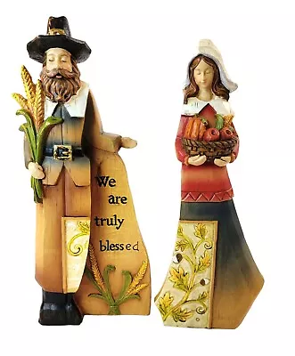 Thanksgiving Pilgrim Set  We Are Truly Blessed  Resin Figurine 9  Tall EUC • $17.49