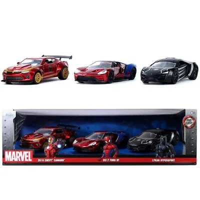 Marvel Diecast Cars Ironman Chevy Camaro Spiderman Ford GT Black Panther Lykan • $15.99