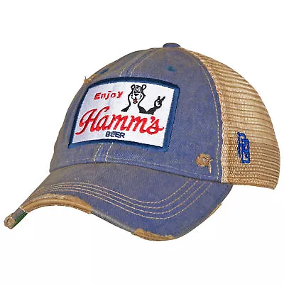 Hamm's Beer Bear Vintage Mesh Trucker Snapback Hat Blue • $34.98