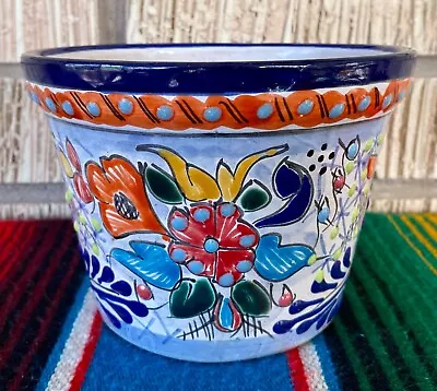 Lg Mexican Ceramic Flower Pot Planter Folk Art Pottery Handmade Talavera #5 • $24.95