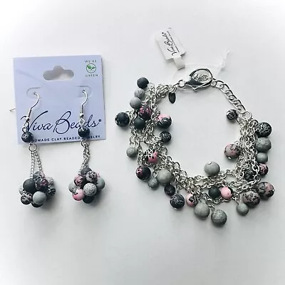 Viva Beads Handmade Silver Chain Bracelet With Earrings Set NWT • $25.90