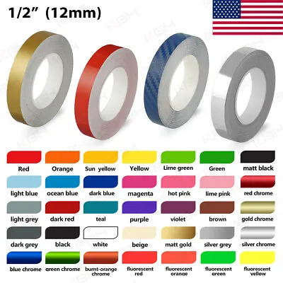 $8.45 • Buy 1/2  Roll Vinyl Pinstriping Pin Stripe Solid Line Car Tape Decal Stickers 12mm