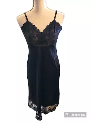 Vintage Vanity Fair Black Slip Size 32 Lace Lingerie • $16