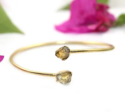 Natural Raw Citrine Birthstone Gold Electroplated Adjustable Boho Bangles Her • $7.99