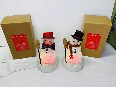 VTG Avon Chilly Sam And Samantha Light-Up Christmas Snowman Woman W Box WORKS • $110