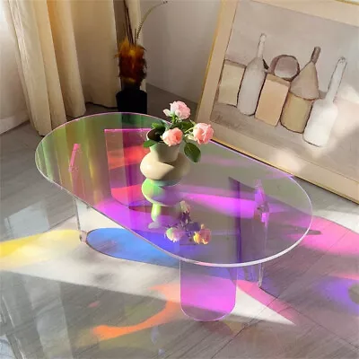 Acrylic Coffee Table Modern Accent Night Stand Iridescent Side Table Office Home • £109.92