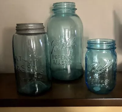 Vintage Blue Ball Perfect Mason Jars And Atlas Mason’s Patent With Zinc Lid • $22