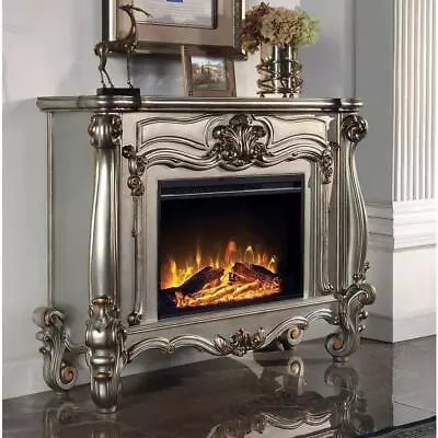Acme Furniture Freestanding Wooden Electric Fireplace 47 In. In Antique Platinum • $1224.16