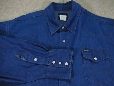 Wrangler Jacket Mens Large Tall 19x37 Blue Denim Jacket Peark Snap Shacket Coat • $19.99