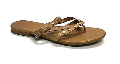 Kurt Geiger Thong Sandals Womens Size 8.5 EU 39 Studded Tan Brown Leather Slide • $41.61