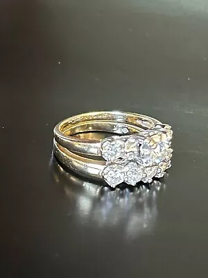 Wedding Band Set Diamond 14k Round Diamonds 8 Total SIZE 6 ESTATE 5.37g Vintage • $749.95