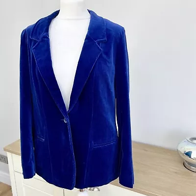 Vintage Royal Blue Cotton Velvet Blazer Jacket  12/14 Made In UK • £29.99