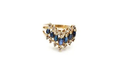 14k Yellow Gold Sapphire Diamond Ring Size 5.25 V Shaped • $499.99