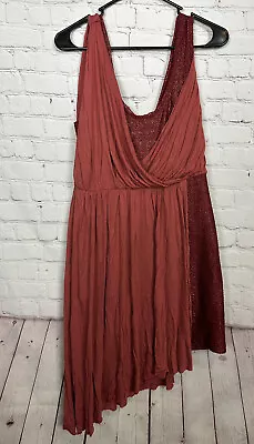 Free People Eleanor Metallic Shimmer Asymmetrical Wrap Dress Tuscan Red Sz M • $14.58