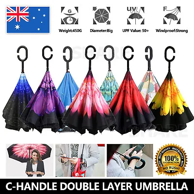 $15.50 • Buy Umbrella C-handle Reverse-Design Windproof Double Layer Upside Down Inverted MEL