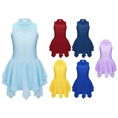 UK Kids Girls High Neck Leotard Figure Ice Skating Dress Ballet Modern Dancewear • £4.59