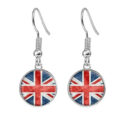 Union Jack Silver Plated Costume Jewellery Drop Earrings Birthday Gift C79 • £7.99