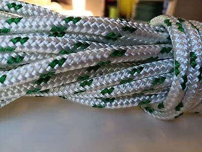 5/16 X 100 Ft. Double Braid-Yacht Braid Polyester Rope Hank. White/Green • $50