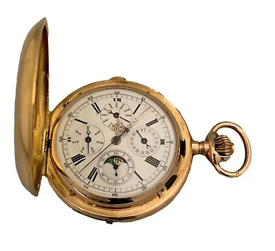 £10690.86 • Buy Quarter Repeater Chrono Annual Calendar Moon Phase 18K Yellow Gold Pocket Watch