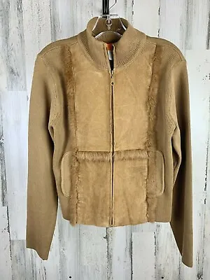 Cynthia Steffe Camel Suede Rabbit Fur Sweater Jacket NWT Size M Retail $305 • $64.95