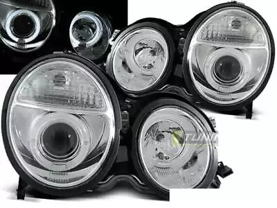 Pair Of Headlights For Mercedes W210 E-CLASS 99-02 Halo Rims Chrome CA LPME31 XI • $429.52