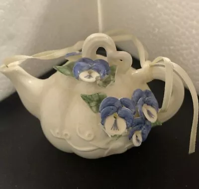 Vintage Porcelain White Roses Vitorian Teapot Ornament • $20