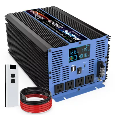 $319.99 • Buy 4000W 8000 Watt Power Inverter Pure Sine Wave 12V Dc To 120V Ac LCD RV Converter