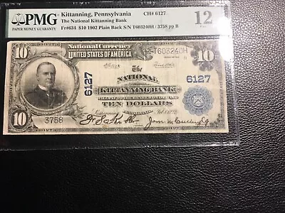 $10 National Bank Note Kittanning Pa PMG 12 Fine Signatures Redrawn 24 Known • $175