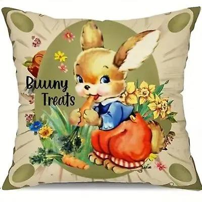 New Polyester Vintage Retro Style Bunny Rabbit Bunny Treats Pillow Cover 17.7  • $9