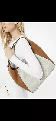 Michael Kors Fulton Signature Vanilla/Acorn Large Hobo Shoulder Bag • $349.99