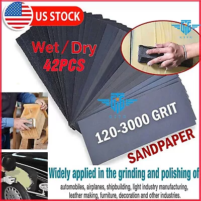 42pcs Wet Dry Sandpaper 400 600 800 1000 1500 2000 2500 3000 Grit Assorted Wood • $5.95