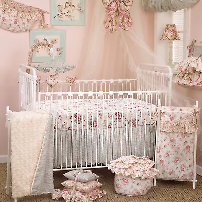 Tea Party Pink Floral Crib Bedding Set Hamper Mobile Valance Sheet • $39.99