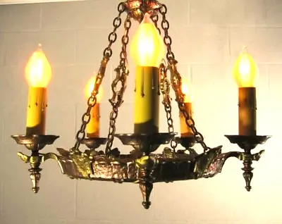 Spanish Revival Arts & Crafts Chandelier 1920`s Restored Medieval Tudor 5 Lights • $775.95