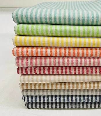 Candy Stripe Linen Fabric Light Cotton Material Ticking White Lines 150cm Wide • £0.99