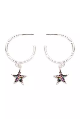 Genuine Abalone Shell Star Hoop Earrings Silver Plate Summer Travel  • $12.95