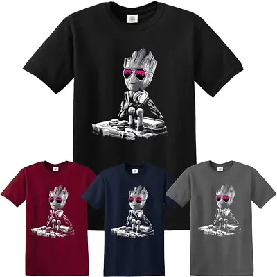 DJ Baby Groot T-Shirt Music Guardians Headphones Funny Disco Yoda Mixing Decks • £9.95
