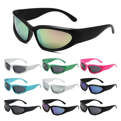 £3.02 • Buy UK Silver Mens Women Sunglasses Sport UV400 Shade Glasses Y2K Steampunk Goggles.