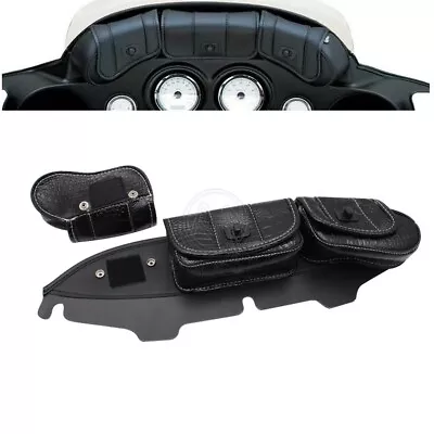 Motorcycle Windshield Bag 3 Pocket Fairing Pouch For Harley Touring Street Glide • $52.99