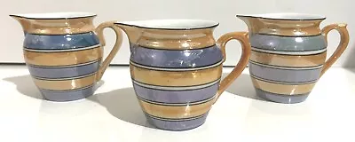 Vintage CELEBRATE Luster Creamer Milk Pitcher  Gold Blue Czechoslovakia Lot Of 3 • $14.90