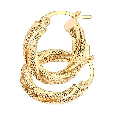 9ct Gold Ladies Glittery Hoop Earrings - Gift Boxed - Solid 9ct Gold • £52.95