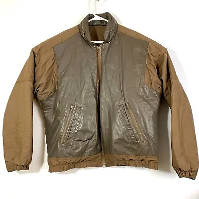 VTG Lakeland Men's Leather Brown Hooded Motorcycle Cafe Racer Military Jacket 44 • $45.50