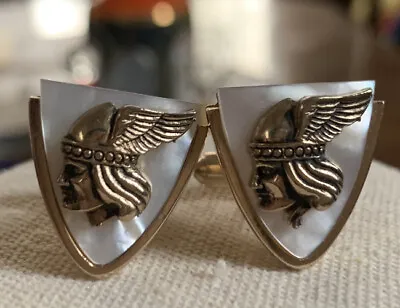 Gold Tone Mercury On Mother Of Pearl Cufflinks • $17.95