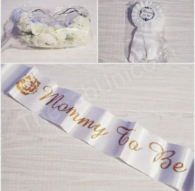 Baby Shower / Gender Reveal Mommy To Be Flower Crown Mommy To Be Sash & Pin Set • $19.55