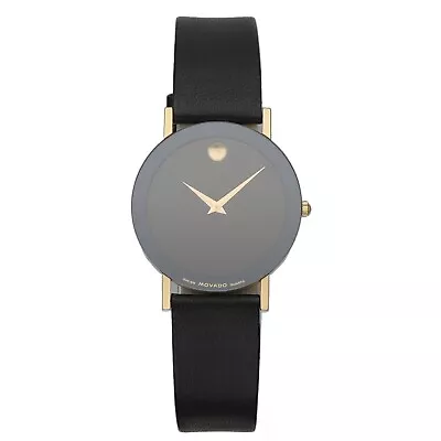 Movado Museum 87-40-882 Gold Plated 30.5 Mm Flat Leather Quartz Wrist Watch • $385