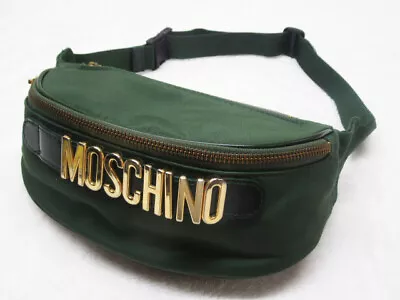 MOSCHINO Vintage Nylon Canvas Waist Pouch Fanny Pack Bum Bag Black From Japan • $247