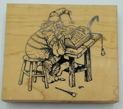 Vintage 1994 Visual Image Printing Wizard Reading Spellbook Wooden Rubber Stamp • $19.99