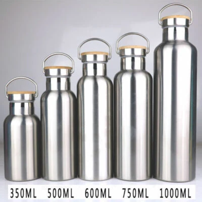 $32.99 • Buy Set Of 2 Stainless Steel Thermo Drink Bottle With Bamboo Lid Leak Proof 